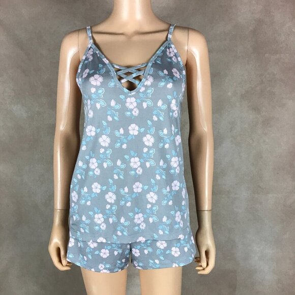 Nanette Lepore Gray Floral 2-Piece Pajama Set Shorts & Tank SMALL - Picture 4 of 7